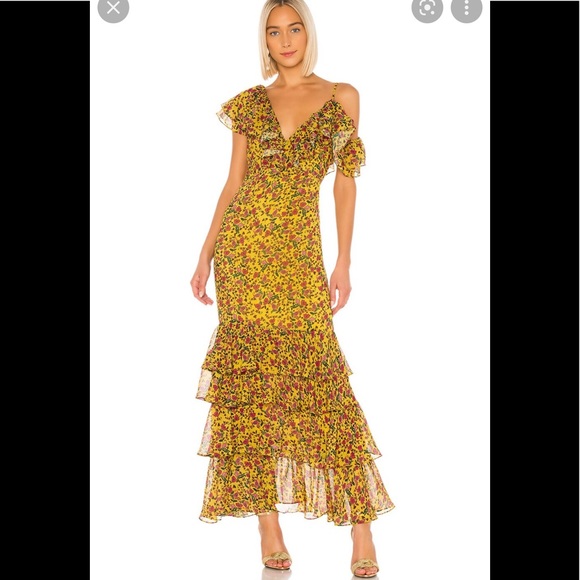 DIVINE HERITAGE Ruffle Tier Gown in Chartreuse Gypsy Rose, sz S - Picture 1 of 9